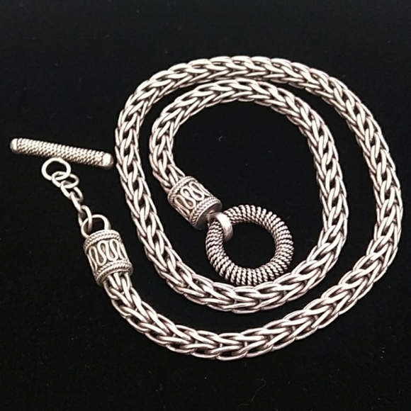 SUBSTANTIAL Sterling Silver Wheat Chain Toggle Necklace VINTAGE - Picture 7 of 8